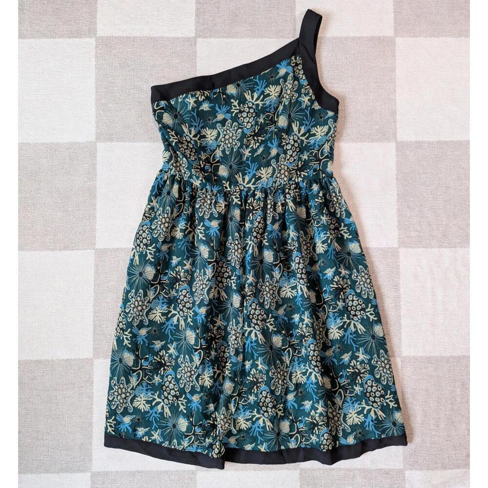 NWT Anna Sui one shoulder 100% silk underwater forest dress